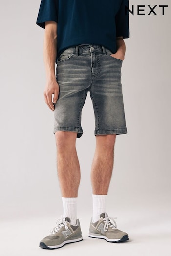 Grey Skinny Fit Stretch Denim Shorts Tartan (918624) | £22