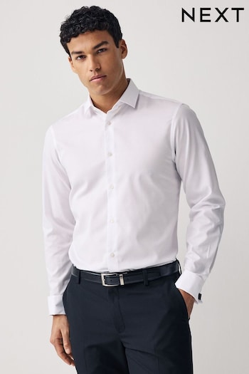 White Regular Fit Double Cuff Easy Kurzen Textured Shirt (918740) | £26