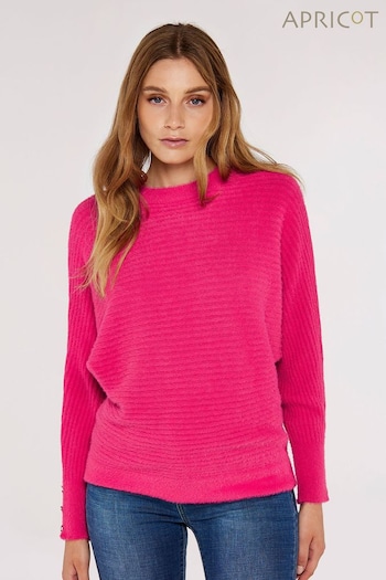 Apricot Pink Fluffy Self Striped Button Cuffed Jumper (918825) | £30