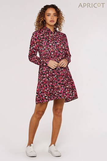 Apricot Black Multi Printed Tiered HOODIE Shirt Dress (918951) | £35