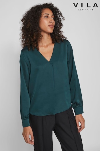 VILA Green V-Neck Long Sleeve Top (919000) | £32