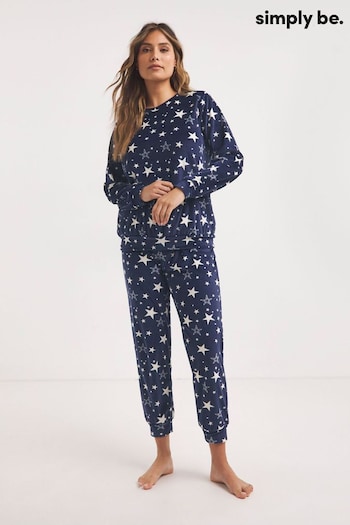 Simply Be Blue Pretty Secrets Star Print Fleece Twosie Pyjamas (919203) | £26