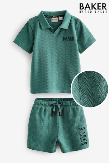 Baker by Ted Baker Green Textured Polo Shirt and Short Set (919282) | £30 - £33