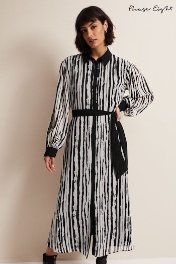 Phase Eight Serena Striped Black Midi Dress (919309) | £119