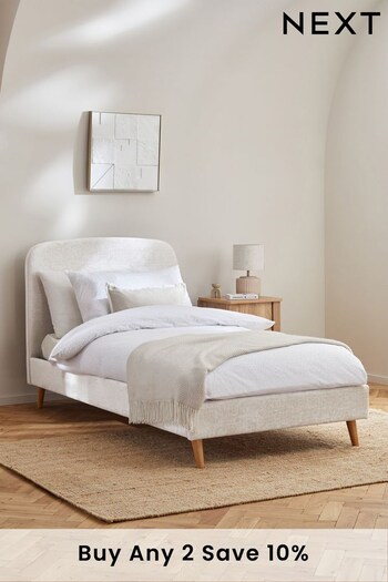 Plush Chenille Natural Oyster Matson Upholstered Single Bed Bed Frame (919573) | £325