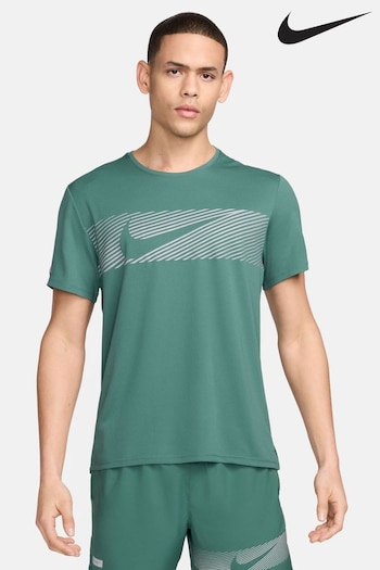 Nike Light Green Dri-FIT Miler Flash UV Short Sleeve Running Top (919624) | £40