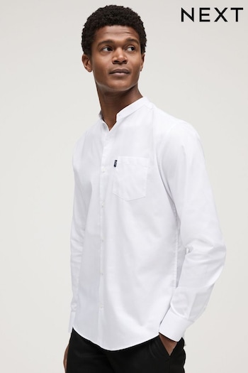 White Grandad Collar Regular Fit Easy Iron Button Down Oxford Shirt (919694) | £20