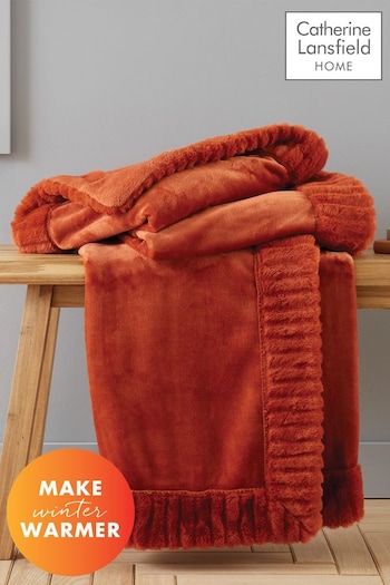 Catherine Lansfield Orange Velvet And Faux Fur Soft and Cosy Throw (919825) | £30