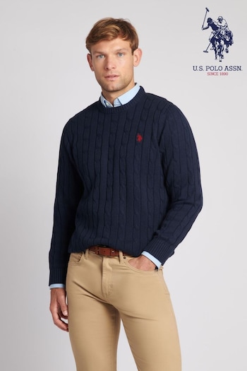 U.S. Polo loafers Assn. Mens Cable Knit Crew Neck Jumper (919939) | £65