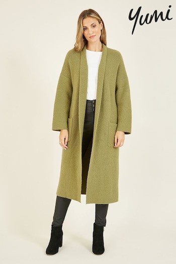 Yumi Green Knitted Maxi Cardigan with Pockets (920002) | £55