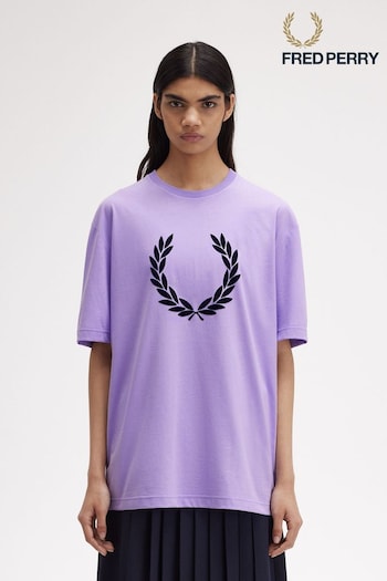 Fred Perry Violet Purple Flocked Laurel Wreath 100% Cotton T-Shirt (920374) | £50