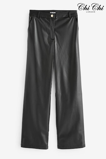 Chi Chi London Black Bardot Faux Leather Wide Leg Trousers (920459) | £85
