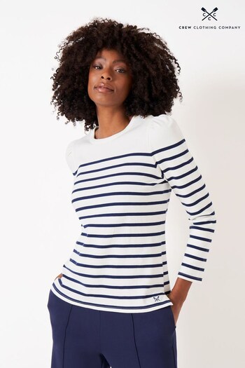 Crew Clothing Company Multi Stripe Cotton Classic Jersey White Top (920808) | £39