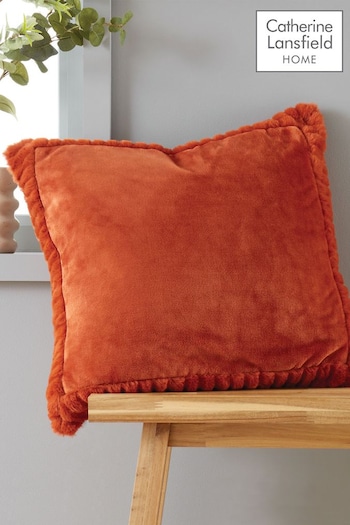 Catherine Lansfield Orange Velvet and Faux Fur Soft and Cosy Cushion (920939) | £16