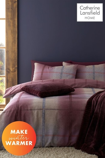 Catherine Lansfield Purple Brushed Cotton Melrose Tweed Check Duvet Cover Set (920948) | £20 - £35