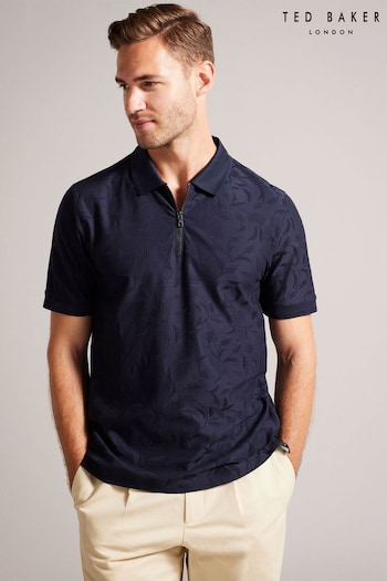 Ted Baker Blue Polenn Regular Textured Zip Polo Shirt (921196) | £75