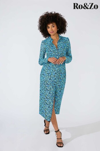 Ro&Zo Blue Floral Mesh Serafini Shirt Dress (921328) | £99