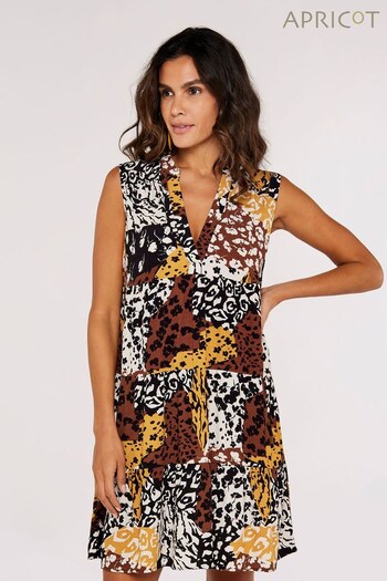 Apricot Yellow/Brown Animal Floral Patchwork Dress (921388) | £35