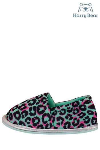 Harry Bear Green Leopard Printed Slippers (921541) | £15