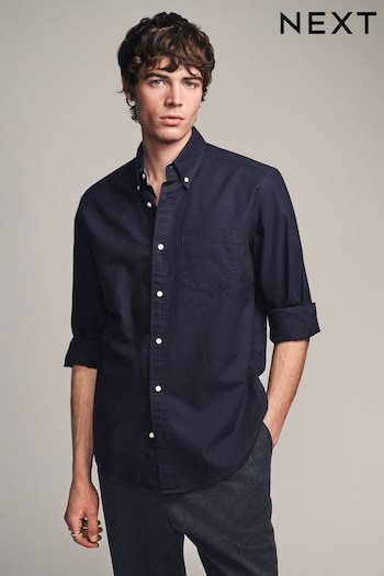 Navy Blue Slim Fit Long Sleeve Oxford 100% Cotton Shirt (921878) | £26