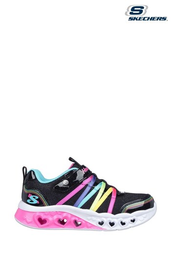 Skechers Black Flutter Heart Lights - Rainbow Bestie Shoes (922120) | £57
