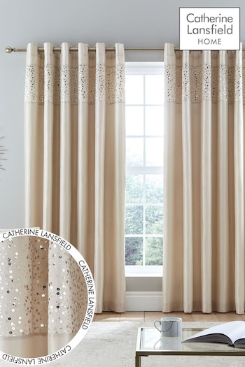 Catherine Lansfield Natural Glitzy Sequin Eyelet Lined Curtains (922218) | £40 - £60