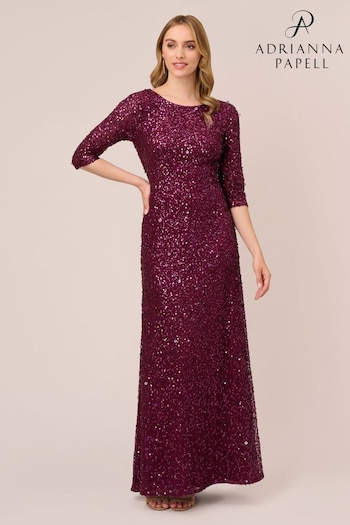 Adrianna Papell Red 3/4 Sleeve Beaded Mermaid Gown (922462) | £349