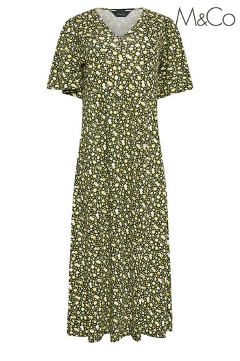 M&Co Green Petite Angel Sleeve Jersey washed Dress (922533) | £34
