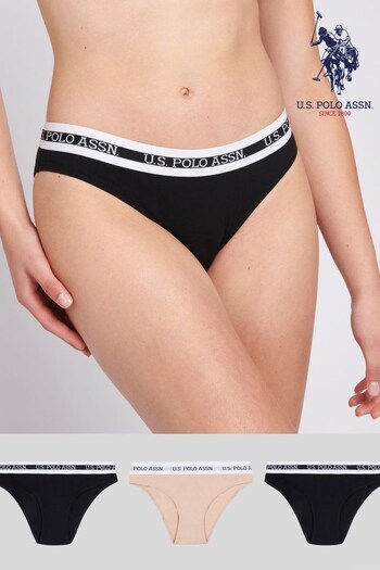 U.S. Polo fit Assn Womens Cotton Black Bikini Briefs 3 Pack (922742) | £28