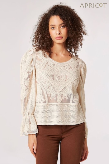 Apricot Cream Thick Cotton Embroidered Mesh Top (922747) | £35