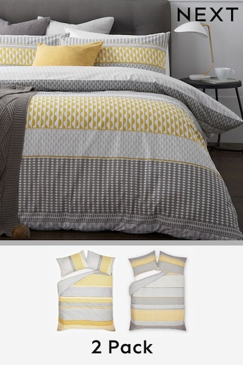 2 Pack Yellow Geo Reversible Duvet Cover and Pillowcase Set (922789) | £36 - £74