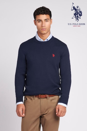 U.S. embroidered Polo Assn. Mens Blue Cotton Crew Neck Jumper (922806) | £50
