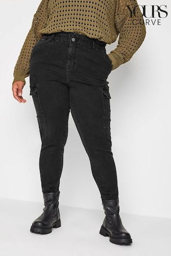 Yours Curve Black Elastic Mom Cargo Jeans silk-cady (923039) | £33