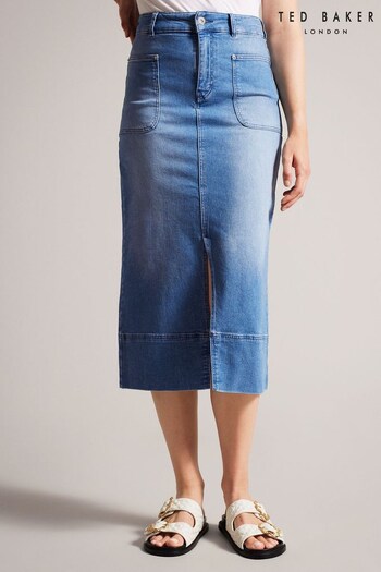 Ted Baker Blue Jomana Button Up Denim Pencil Skirt (923115) | £110