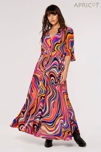 Apricot Orange/Purple Retro Angel Sleeve Tassel Maxi Dress (923307) | £42