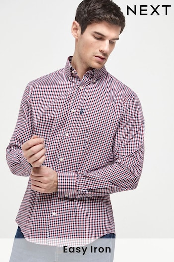 Red/Navy Blue Gingham Regular Fit Easy Iron Button Down Oxford Shirt (923469) | £22