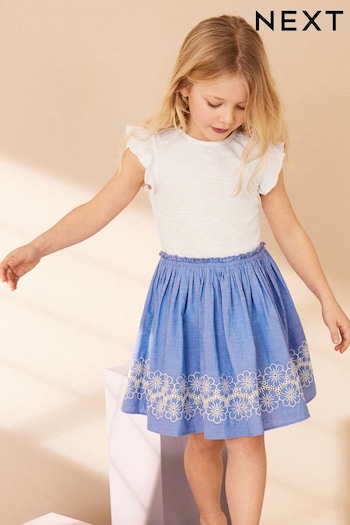 Blue/White Embroidered Skirt Bandolera Dress (3-12yrs) (923607) | £19 - £23