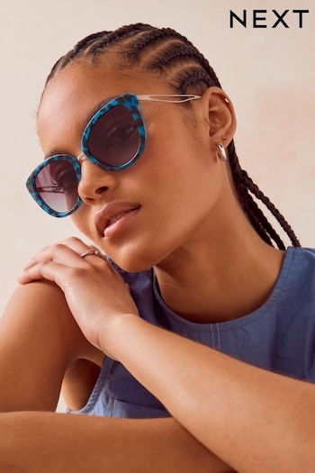Blue Totoishell Metal Detail extrem Cateye Sunglasses (923903) | £13