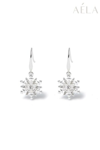 Aela Silver Tone Xmas Snowflake Drop Earrings (924509) | £8