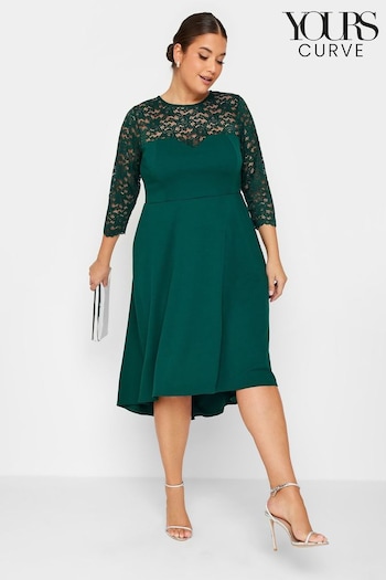 Yours Curve Green London High Low Lace Sweetheart Dress (924600) | £45