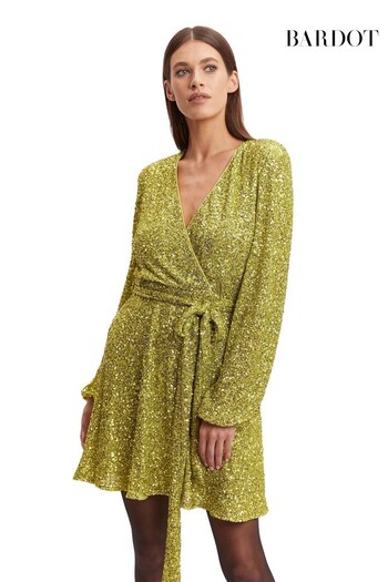 Bardot Green Sequin Bellissa Mini Wrap Dress (925179) | £129