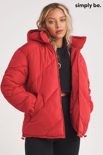 Simply Be Red Chevron Padded Short Coat (925375) | £50