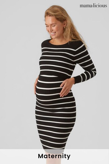 Mamalicious Black Maternity Lightweight Knitted Jumper Dress With Nursing Func (925553) | £45