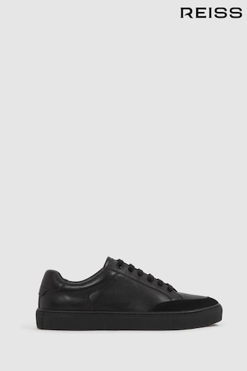 Reiss All Black Ashley Leather Low Top Trainers (925674) | £138