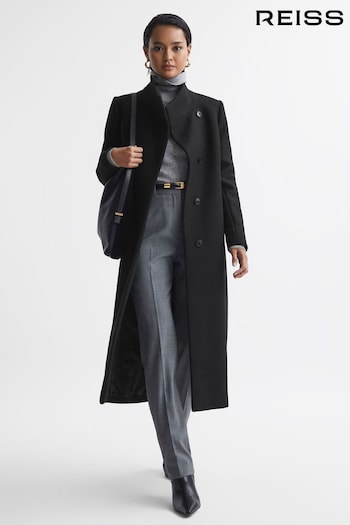 Reiss Black Mischa Tailored Wool Blend Longline Coat (925809) | £368