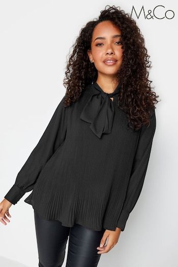 M&Co Black Pleated Bow Blouse (925895) | £34
