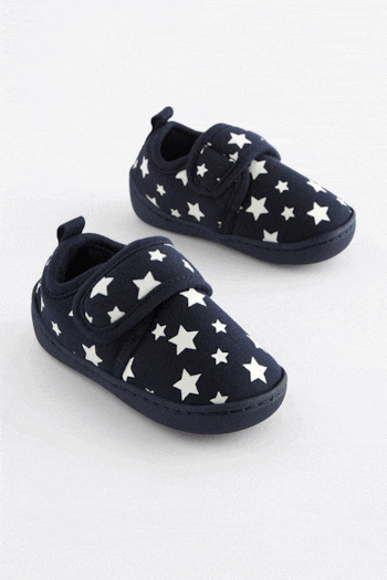 Navy Glow in the Dark Star Touch Fastening Cupsole Print Slippers (925975) | £11 - £14