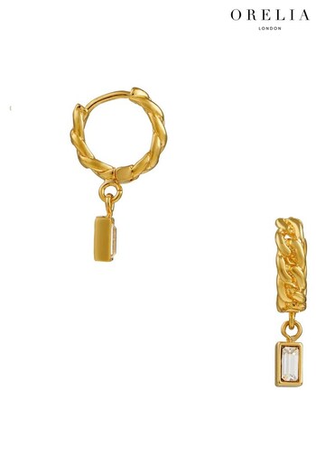 Orelia London Gold Plated Swarovski Crystal Baguette & Chain Huggie Hoops Earrings (926040) | £28