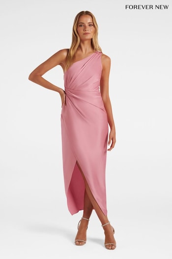 Forever New Pink Melissa One Shoulder Satin Dress Shirt (926224) | £110