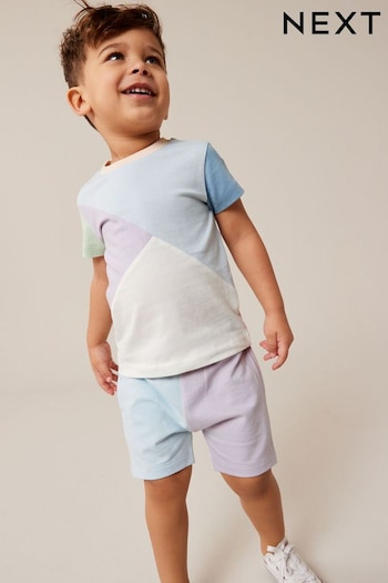 Lilac Purple/Blue Short Sleeve Colourblock T-Shirt and Shorts Set (3mths-7yrs) (926478) | £11 - £15